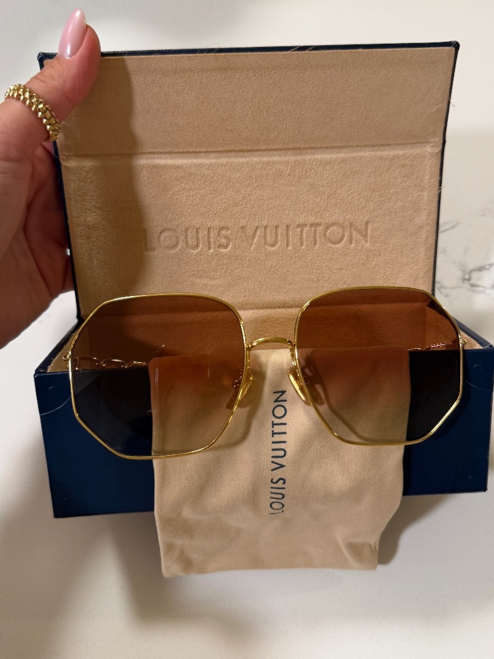 Louis Vuitton My LV Chain Square Sunglasses Gold Brown Gradient w/ Box